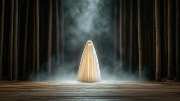 A white ghostly figure standing in the middle of a room photo