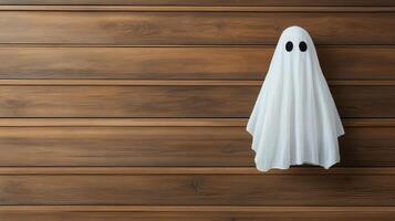 A white ghostly paper towel hanging from a wooden wall photo