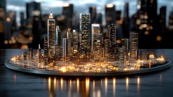 A cityscape with lights on it at night photo