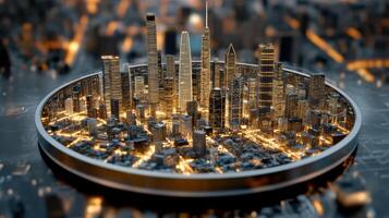 A cityscape with a cityscape in the middle photo