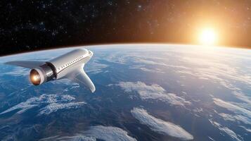 Space shuttle flying over the earth photo