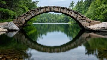 A stone bridge over a lake photo