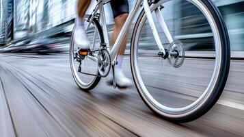 A blurry image of a person riding a bike photo