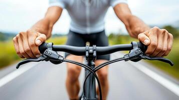 A man riding a bike on a road photo