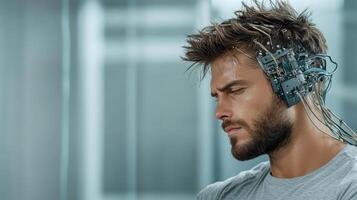A man with a beard and a headset on his head photo