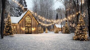 A house surrounded by trees and lights photo