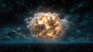 An explosion in space with a cloud of smoke photo