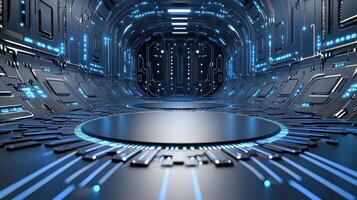 Futuristic futuristic technology background with blue lights photo