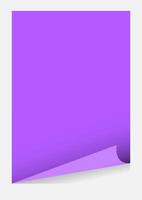 purple paper with curl corner, rectangle sheet with curled corner vector