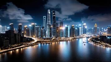 The city skyline at night in shanghai, china photo