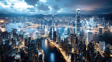 Hong kong cityscape at night photo