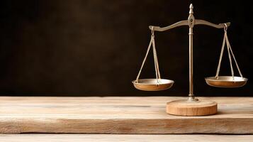 A scale with two scales on top of a wooden table photo