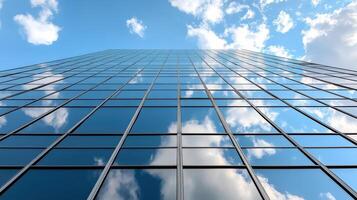 A tall building with a blue sky and clouds photo