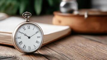 A pocket watch on a table photo