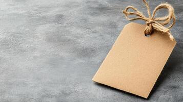 A brown paper tag with a string tied to it photo