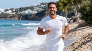 A man running on the beach photo