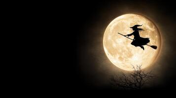 Halloween witch flying over the moon photo