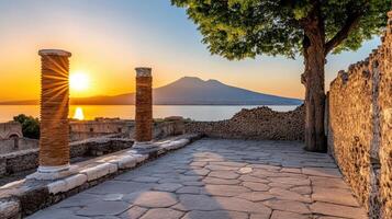 Sunset in ancient city of naples, italy photo