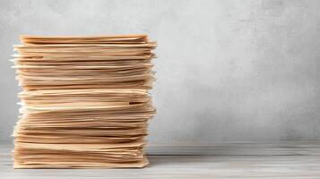 Stack of documents on wooden table photo