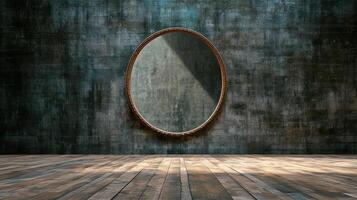 An empty room with a mirror on the wall photo