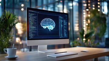 Computer screen with brain image photo