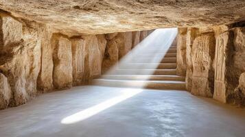 A stairway leads to a light coming from the sun photo