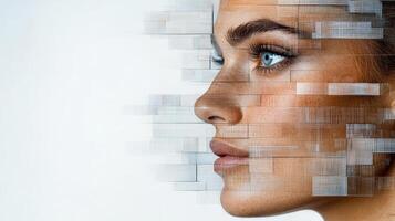 A woman's face is made up of squares photo