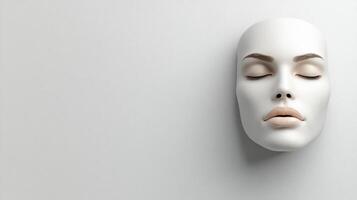 A white mask with eyes and closed eyelids photo