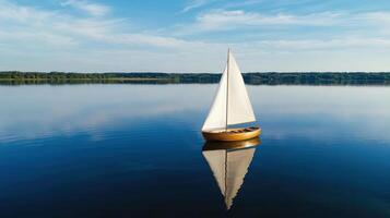 A sailboat floating on a calm lake photo