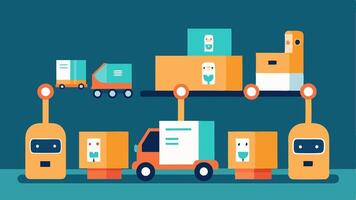 Autonomous Delivery Robots performing lastmile delivery within the factory to transport products to different sections guided by a smart mapping system.. vector