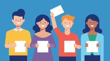 Voting on Reality Shows A group of friends holding ballots for their favorite contestants the participatory nature of reality TV and its impact on public discourse.. vector