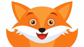 Joyful Fox A closeup of a foxs face with wide sparkling amber eyes and a broad happy smile. Its ears are perked up and the bushy tail is seen playfully curling around one side of. vector