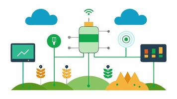 MultiSensor Platform Illustrate an advanced multisensor device positioned on a field featuring different detection nodes for soil weather and crop health with a comprehensive. vector