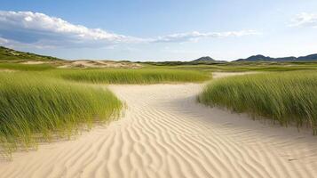 A path through a sand dune field photo