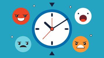 A Clock with Different Faces Illustrate a clock with different facial expressions some showing stress and panic while others are calm and relaxed representing time perception.. vector