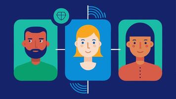 Multicultural Users with Biometrics A split scene with individuals of different descents using biometric paymentsone for facial recognition one for fingerprint and one for iris. vector