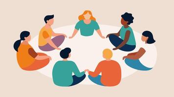Circle of Trust Illustrate a diverse group of individuals sitting in a circle facing each other with open body language and supportive gestures symbolizing a safe space for. vector
