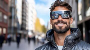A man wearing a pair of glasses on his face photo