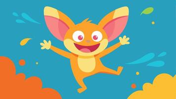 Leaping with Delight A playful character with oversized floppy ears is leaping into the air with arms raised high. Their face is exaggeratedly joyful with wideopen eyes glistening. vector