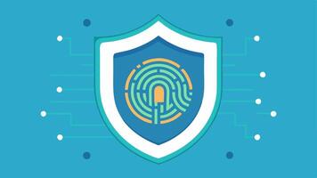 Data Protection Shield A stylized shield with a digital fingerprint in the center symbolizing personalized data protection and identity verification.. vector