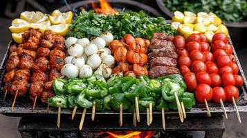 A grill with many different types of food on it photo