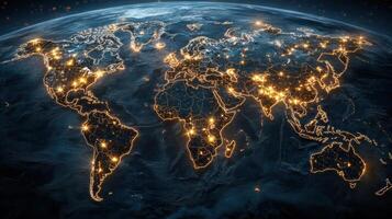 The world at night with lights from the earth photo