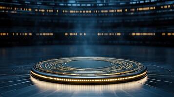 A futuristic circular object on a table photo