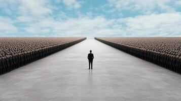 A man standing in front of a large crowd of people photo