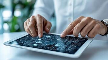 A person is using a tablet with a computer on it photo