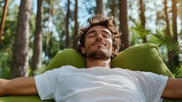 A man is relaxing in the forest photo