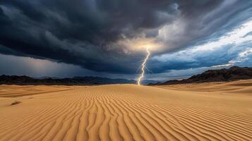 Lightning strikes through the desert in the middle of a storm photo