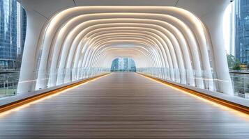 A long walkway with lights on it in a city photo