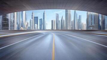 A view of a city street through a tunnel photo