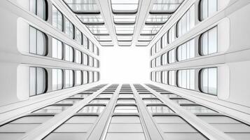 A view of a building with windows looking up photo